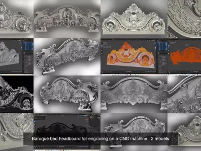 Baroque bed headboard for engraving on a CNC machine 3D Model Pack