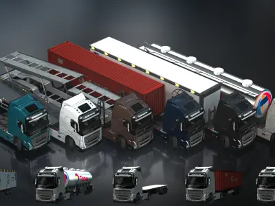 Volvo FH16 Trailer Collection Low-poly 3D model