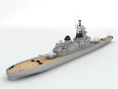 Military Battleship BB 62 WWII Low-poly 3D model