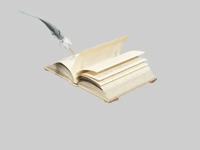 old book with quill 8k pbr textures Low-poly 3D model