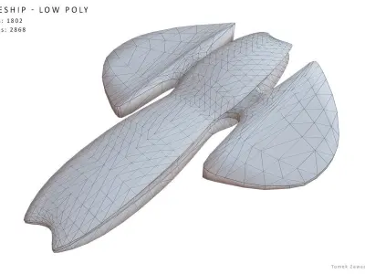 Spaceship - Low Poly with lights Low-poly 3D model