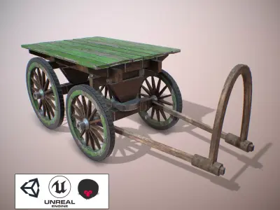 Old Carriage  PBR low poly game ready Low-poly 3D model