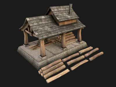 Sawmill and Warehouse Low-poly 3D model