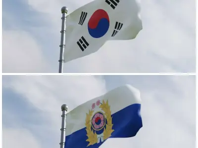 Animated South Korea Flags 3D 3D model