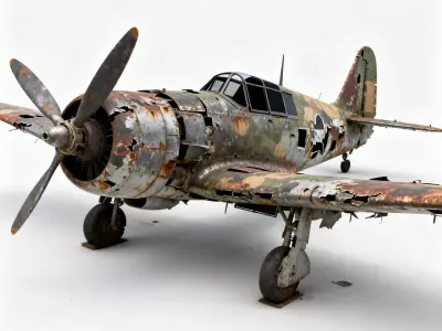 Realistic Wrecked Vintage WWII Fighter Plane 3D Model Low-poly 3D model