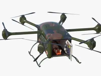 Tactical Medical Transport Quadcopter and Stretcher  purchase 3D model