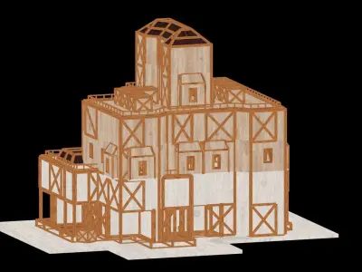 Medieval Low Poly Building Castle Wooden Village Stone House 24 Low-poly 3D model