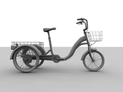 Trycicle bicycle with basket Low-poly 3D model