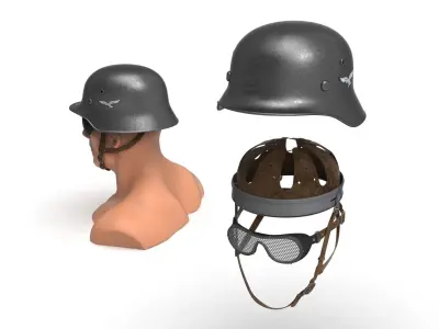  German military  helmet  with glasses - Stahlhelm  m35  3D model