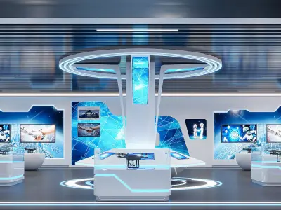 Indoor exhibition hall for modern agricultural drone products 3D model