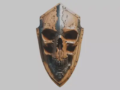 Medieval Fantasy Skull Wooden Shield Low-poly 3D model