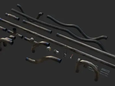 Modular Pipes - Sci-Fi Heat Metal Low-poly 3D model