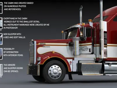 Kenworth W900 Sleeper Low-poly 3D model