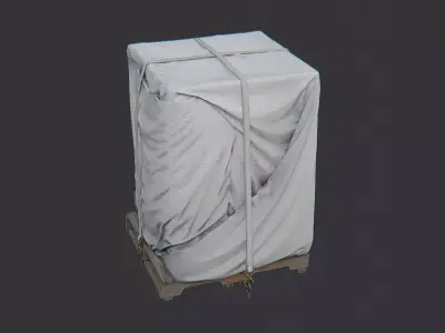 Train Crate with White Tarpaulin on Pallet Low-poly 3D model