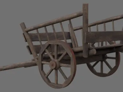 Wooden Cart 1B Low-poly 3D model