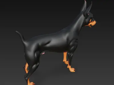 Dog Doberman Realistic 3D Model - Low Poly Realistic Low-poly 3D model