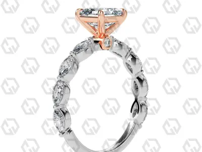 Ring 171 Asscher Shape marquise on shanks with Gems 3D print model