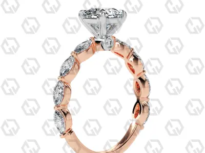 Ring 180 Radiant Shape marquise on shanks with Gems 3D print model