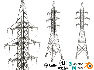 Power lines LEP-U35 Low-poly 3D model