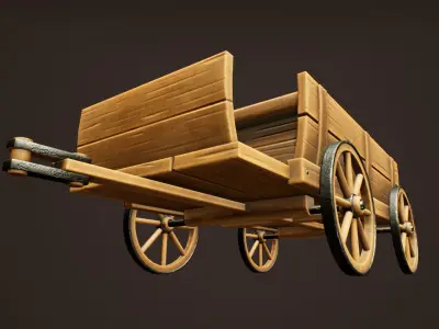Stylized Western Wooden Carriage Low-poly 3D model
