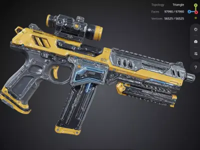 Yellow Futuristic Rifle 3D model