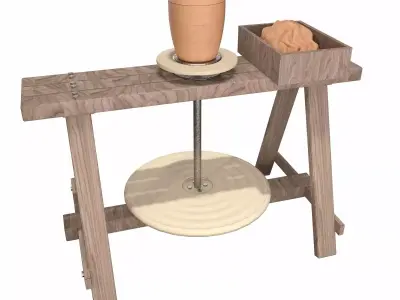 Medieval Pottery Wheel - Comlek - Wooden Clay Machine Low-poly 3D model