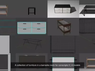 A collection of furniture in a barracks room for conscripts II 