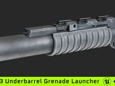 M203 UnderBarrel 40mm Grenade Launcher Game ready Low Poly Low-poly 3D model