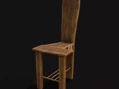 Unique Medieval Wooden Tall Chair Low-poly 3D model