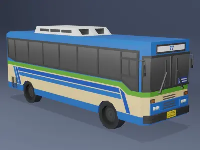 Blue Thai bus Low poly v02 Low-poly 3D model