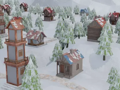Winter Village Landscape 3D model purchase