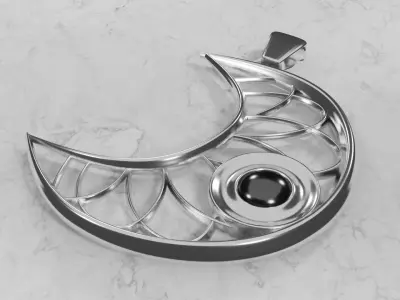 Necklace silver crescent pendant with stone 3D model