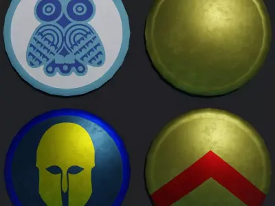 Hoplon four badges Low-poly 3D model