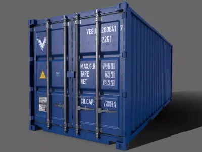 PBR 20 ft Shipping Cargo Container Version 2 - Blue Low-poly 3D model