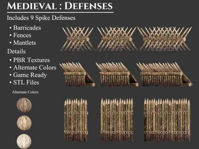 Medieval Collection Defense Spiked Walls 3D Model Pack purchase