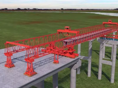 settled bridge over river in middle of field 3D model