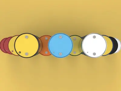 STACKED VARIOUS COLOR FUEL OIL STEEL DRUM GALLON BARREL GAS TANK 3D model