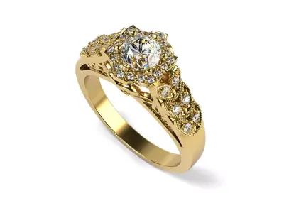 Vintage Round Oval Center Stone Ring 3D print model purchase
