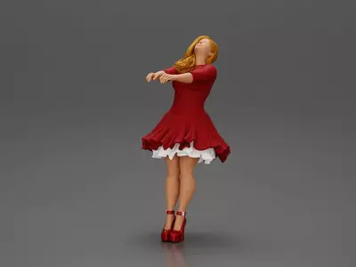Girl in dress holding hands enjoying a playful dance 3D print model