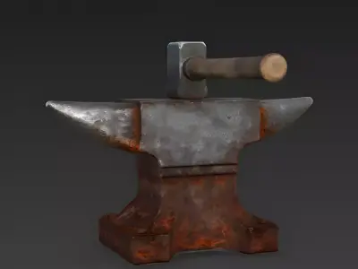The Forge Master Realistic Rusty Anvil And Hammer 3D Model Low-poly 3D model
