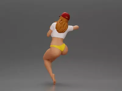 Sexy girl in cap thinking and playfully posing 3D print model