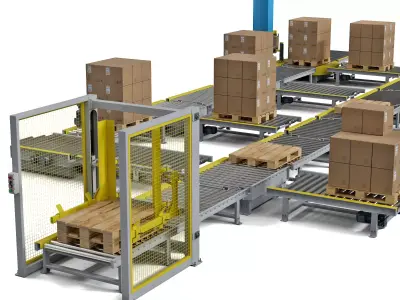 Automated logistics packaging production line 3D model