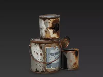 Rusty Damaged Paint Cans  Post-Apocalyptic Wasteland Prop 3D model