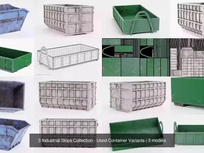 3 Industrial Skips Collection - Used Container Variants 3D Model Pack