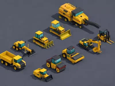 Low Poly Construction Vehicle Pack 10 Models Heavy Equipment Low-poly 3D model