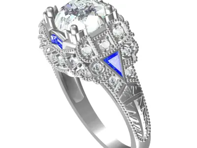 Antique Art Deco Round Diamond Engagement Ring 3D print model
