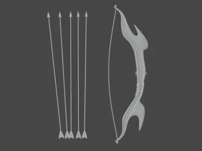 3d model of arrow and bow in blue and gold color Low-poly 3D model