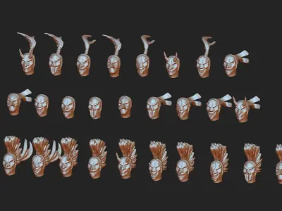 Harlequine combat squad masks 57 pieces set modular 3D print model