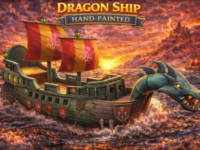 Dragon Ship Hand-Painted Low-poly 3D model