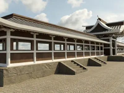 Modular Asian Wall Low-poly 3D model